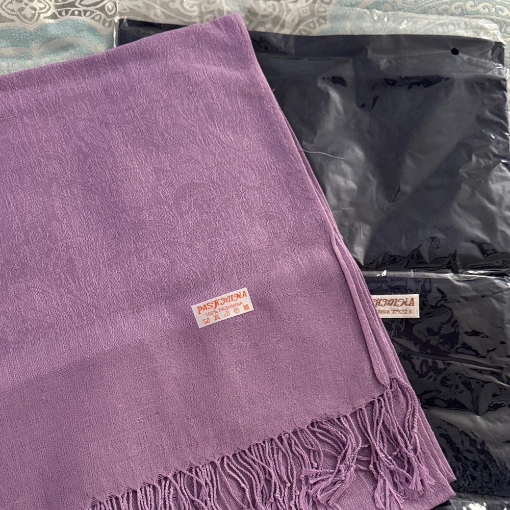 2 for 1. Pashmina Purple Scarf and navy pashmina both can be a nice accessory.